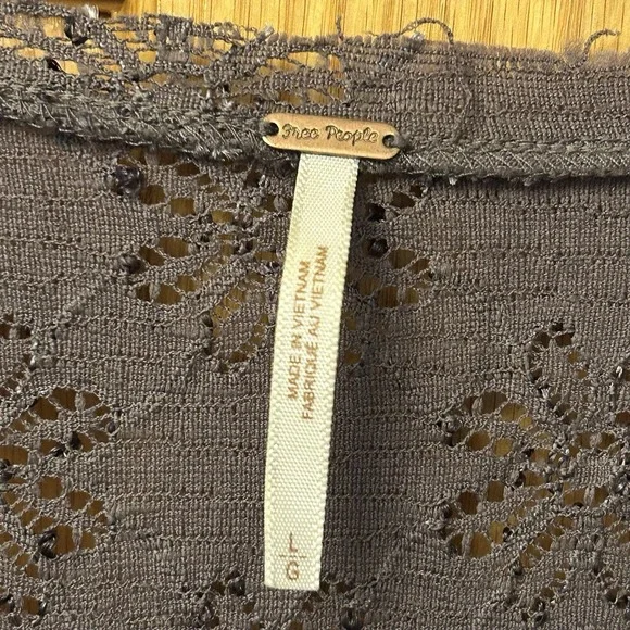 Free People Textured Brown Scoop Neck Mini Dress Short Sleeve Boho Large - Picture 3 of 4